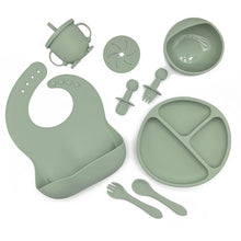 Load image into Gallery viewer, Silicone Feeding Set (Suction Cup Base) - Olive - Bonus Baby Led Weaning Cutlery Set