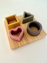 Load image into Gallery viewer, 4 in 1 Teething Puzzle Colours and Shapes Set | Montessori Developmental Toy | Learn Colours Shapes | Natural Timber Base and Food Grade Silicone | Dishwasher Safe Shapes